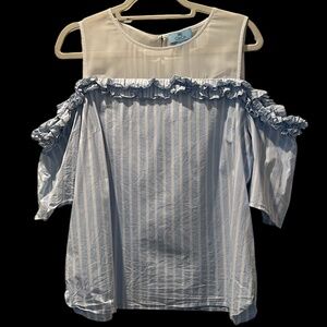 CECE BLUE AND WHITE STRIPE RUFFLE TOP SIZE XL